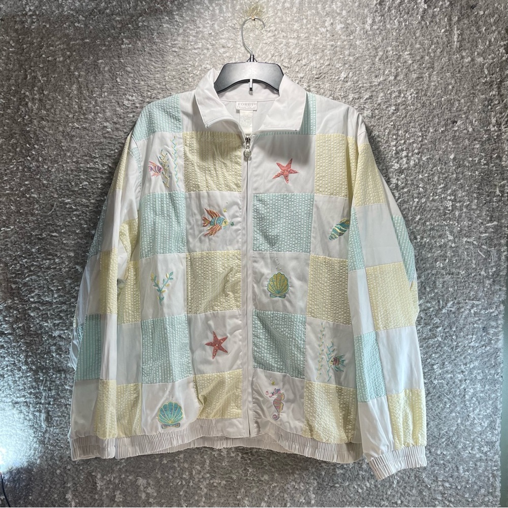 Koret Francisca Vintage jacket M Full Zip Color Block Floral Patchwork Sea